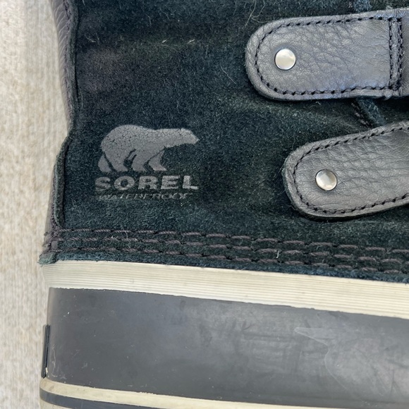 Sorel Joan Arctic Next Buckle Boots Womens 6.5 Black Suede  Sorel Joan of Artic Black Suede Waterproof Snow Boots